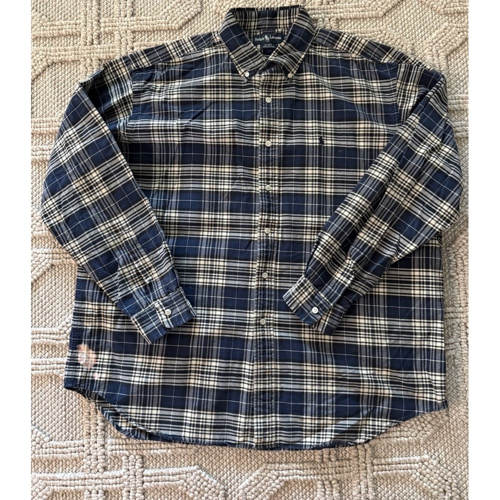 Polo Ralph Lauren Blake Classic Mens XL Navy Blue Plaid Long Sleeve Shirt